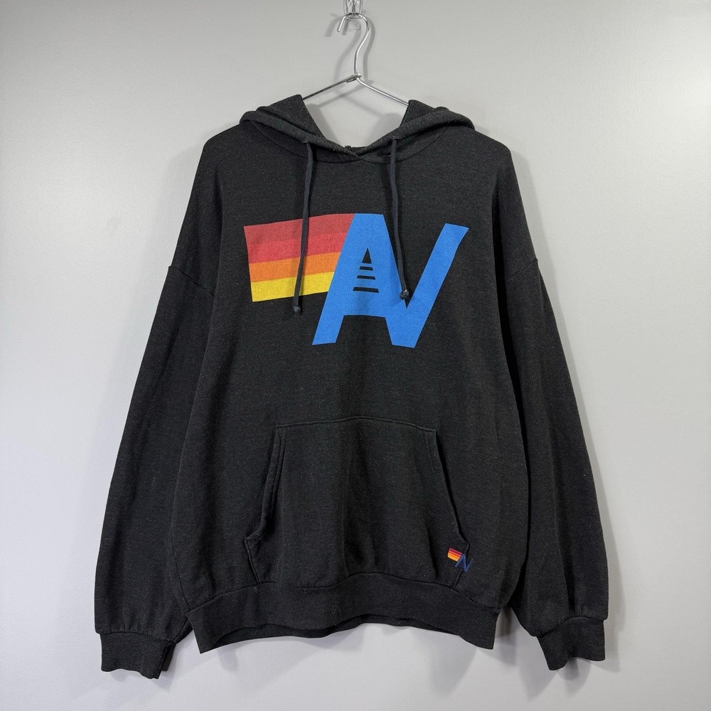 Aviator Nation Hoodie Womens Medium Black Graphic Pullover Fleece Made In USA